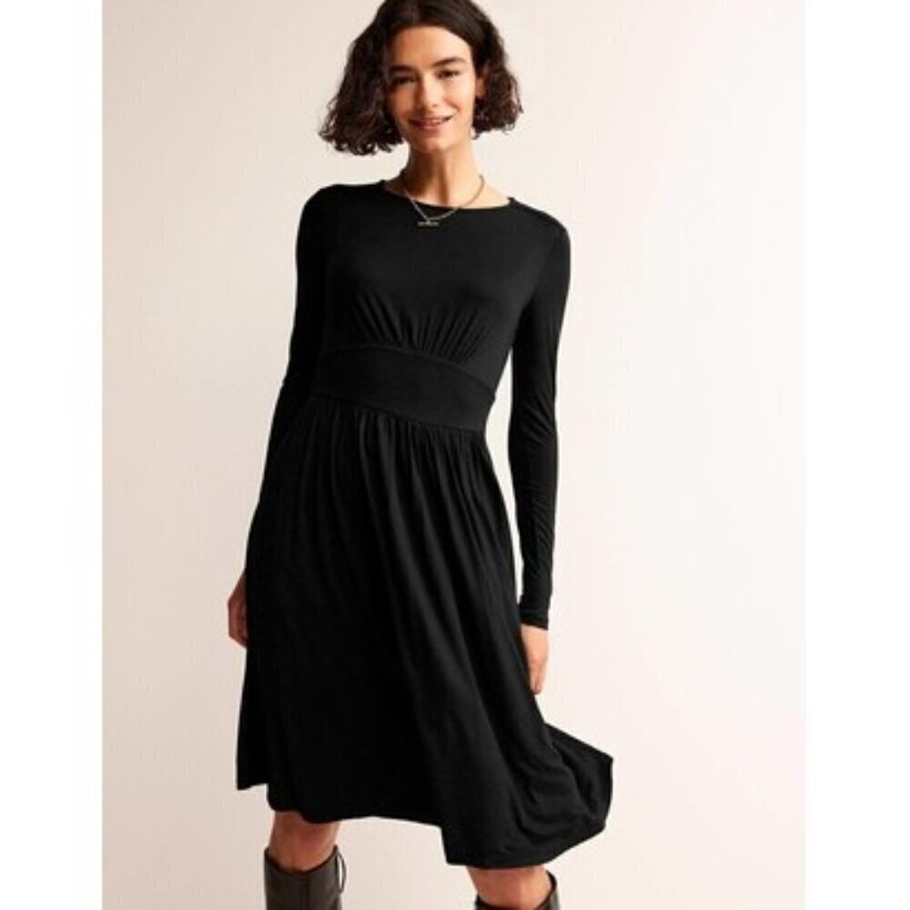 Boden Thea Short Jersey Dress 6 black long sleeves